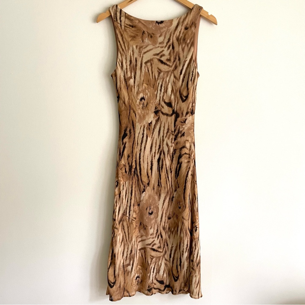 O. Suzanne Y2K Tiger Stripe Print Lace Up Long Midi Slip Dress - Picture 3 of 8